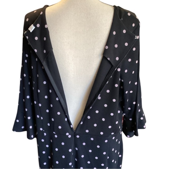 Old Navy Black Gray Polka Dot Ponte Sheath Bell Ruffle Half Sleeve Dress XXL NEW - Picture 10 of 13